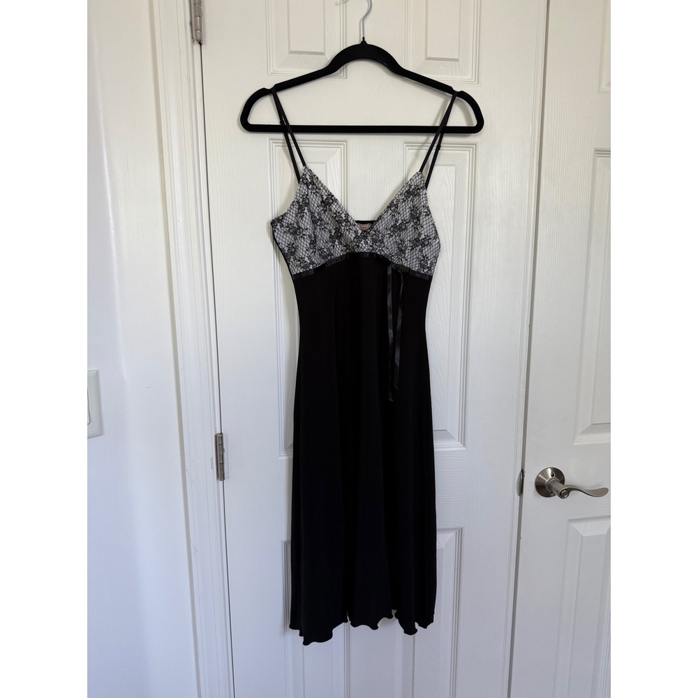 Vol.1 Black Lace Bodice Midi Slip Dress Adjustable Straps Sample Tag Small‎ EUC